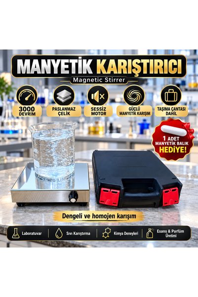 GMSMAK MANYETİK KARIŞTIRICI PASLANMAZ ÇELİK 3000 DEVİR (TAŞIMA ÇANTALI)