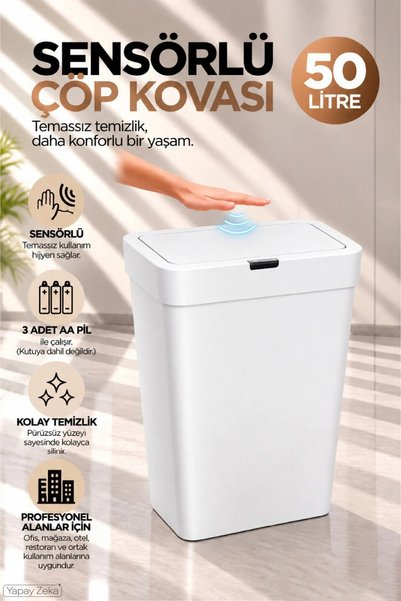 Porsima Me-05 Hareket Sensörlü Sessiz Kapatma Çöp Kutusu Banyo Mutfak Çöp Kov...