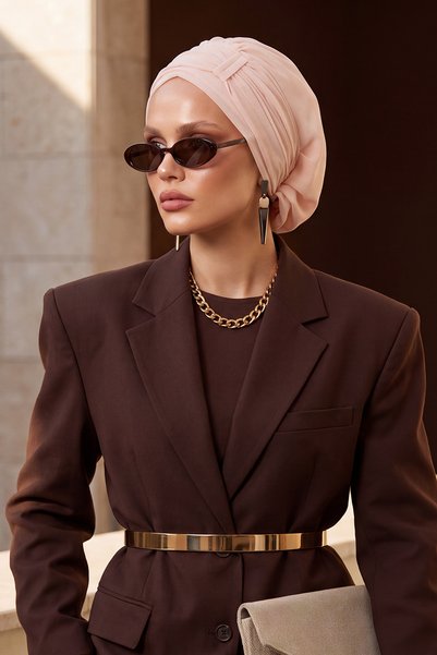 Aisha's Design Pleated Design Chiffon Ready Turban,Ht-107,Ht-107,Beige