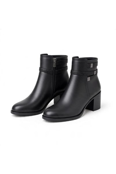 NE&VE SHOES Черен кожен шал с мотив на змия, с детайли отвътре, дамски ботуши...
