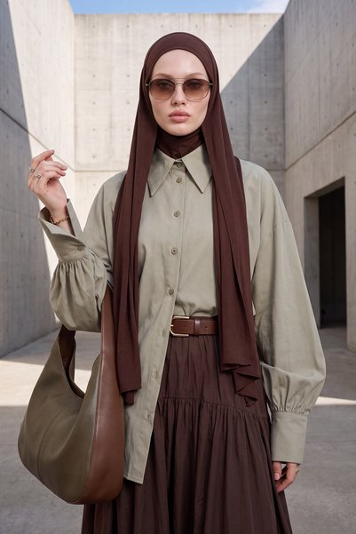 Aisha's Design شال عملي من القطن الممشط يغطي الرقبة، طراز PS-59، بني اللون