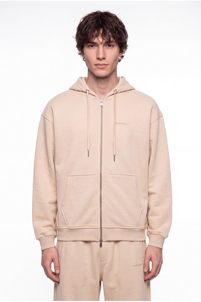 Machinist Men's Basic Diagonal Zip Light Beige Hoodie