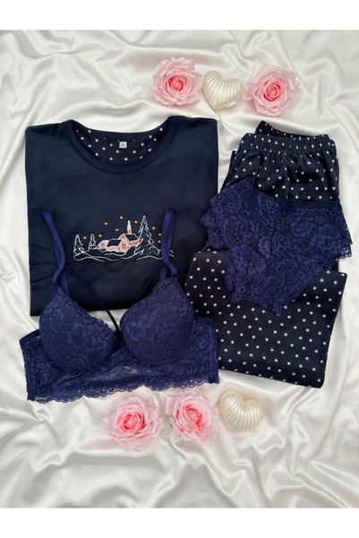 Lena Homewears Σετ πιτζάμες με μακρυμάνικο μπλουζάκι και σουτιέν, με σχέδιο α...