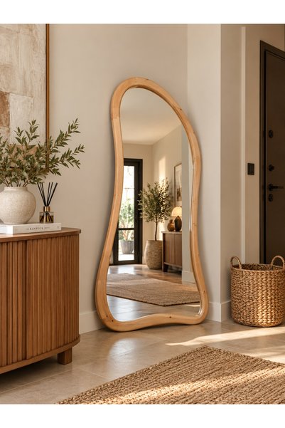 EFFE YAPI DEKOR DOĞAL AHŞAP ÇERÇEVELİ 180X80 CM ( NATUREL ) AYAKLI BOY AYNASI