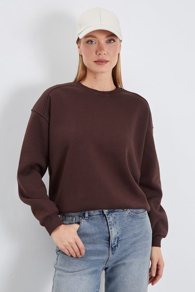 Fulla Moda 3 Yarn Basic Crew Neck Oversize Sweatshirt