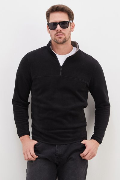 Fulla Moda Yarım Fermuarlı Dik Yaka Polar Sweatshirt