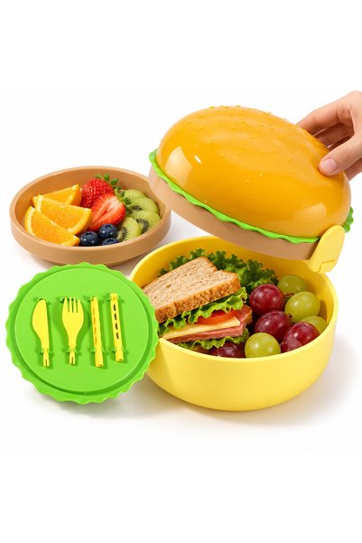 LUNCH BOX Recipient alimentar ANGMAD în formă de hamburger cu furculiță și cu...