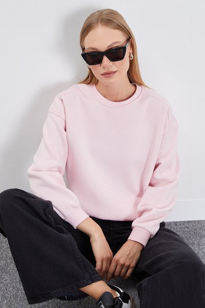 Fulla Moda 3 Yarn Basic Crew Neck Oversize Sweatshirt