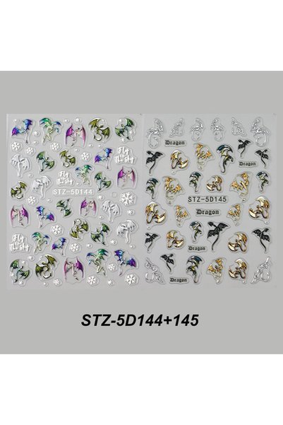 Choice STZ-5D144-145 1/2PC 5D Y2K Embossed Dragon Nail Sticker Gradient Metal...