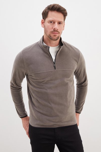 Fulla Moda Yarım Fermuarlı Dik Yaka Polar Sweatshirt