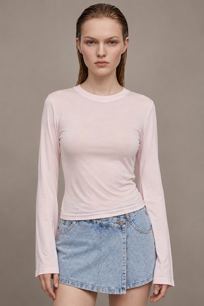 HAKKE Women's Waist-Slit Crew Neck Gathered Blouse
