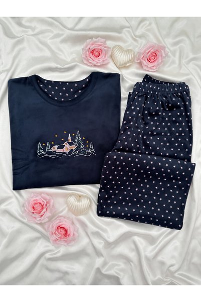 Lena Homewears Σετ πιτζάμες από γαλλικό βελούδο με μοτίβο αστεριών σε μπλε να...
