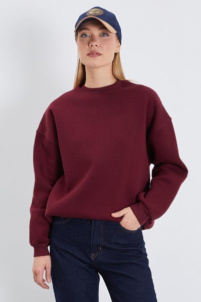 Fulla Moda 3 Yarn Basic Crew Neck Oversize Sweatshirt