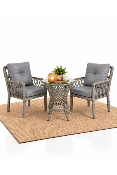 Çavdar Group Alya Raddan 1+1 Bistro Set Minderli 2 Kişilik Raddan Oturma Grub...