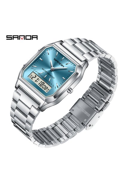 Choice5 Silver light blue SANDA 747 Luxury Mens G Style Watches Stainless Ste...