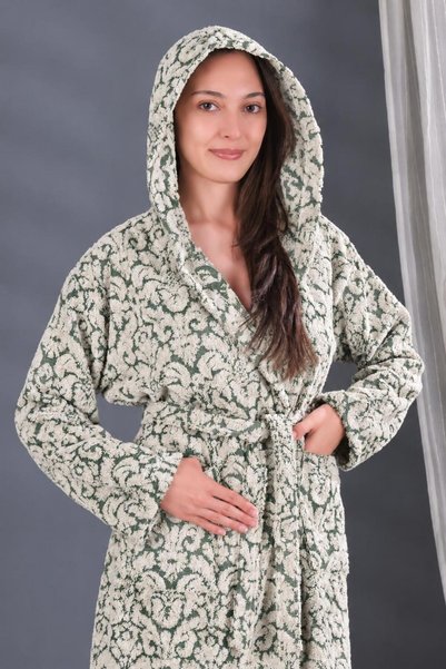 bornoz dünyası Halat de baie cu glugă Jacquard Madam cu model Coco autentic, ...