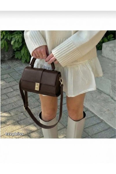 EZZY BLİSS Ezzybliss Nora Paula Model Women's Bitter Brown Small Handbag Shou...