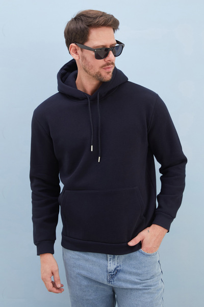 Fulla Moda 3 Thread Basic Hooded Kangaroo Pocket Sweatshirt