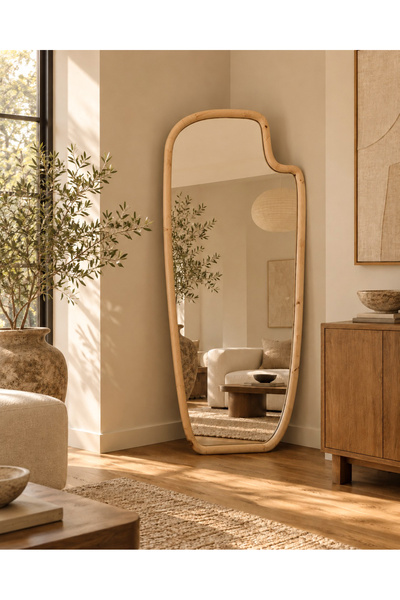 EFFE YAPI DEKOR DOĞAL AHŞAP ÇERÇEVELİ 180X80 CM ( NATUREL ) AYAKLI BOY AYNASI