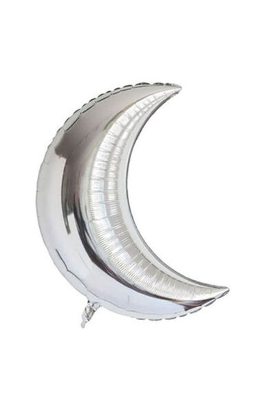 partidolu Yarım Hilal Ay Şeklinde Gümüş Renk Folyo Balon 57 cm ramazan