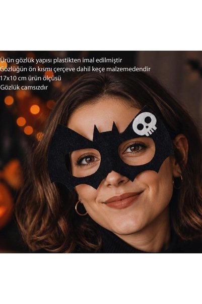 partidolu Halloween Yarasa Keçe Parti Gözlüğü Siyah Renk 1 Adet