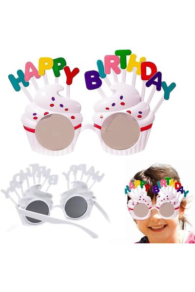 partidolu Happy Birthday Krema Gözlük Beyaz Renk Çocuk Yetişkin Uyumlu 1 Adet...