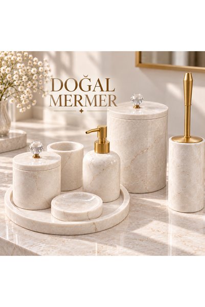Genel Markalar Doğal Mermer Banyo Seti – Mat Gold Detaylı