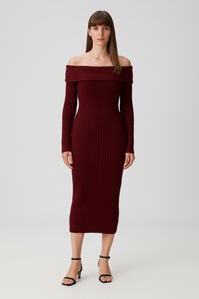 HAKKE Madonna Collar Long Knitwear Dress