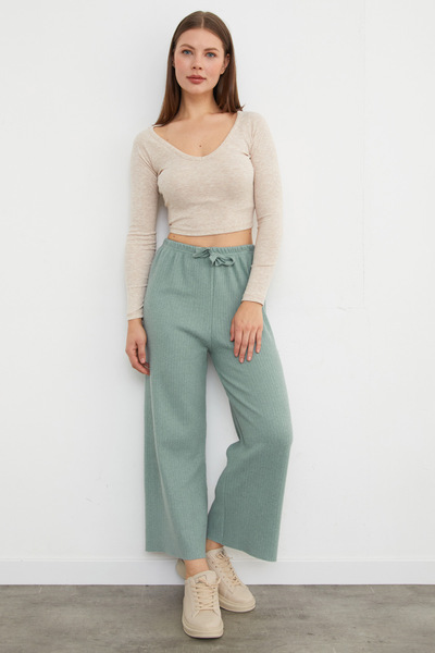 Fulla Moda Basic Fitilli Beli Lastikli Pantolon