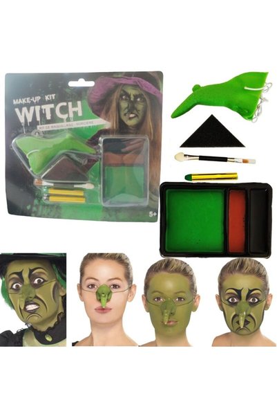 partidolu Halloween Yeşil Neon Renk 6 Parça Cadı Makyaj Boyama Seti Kiti