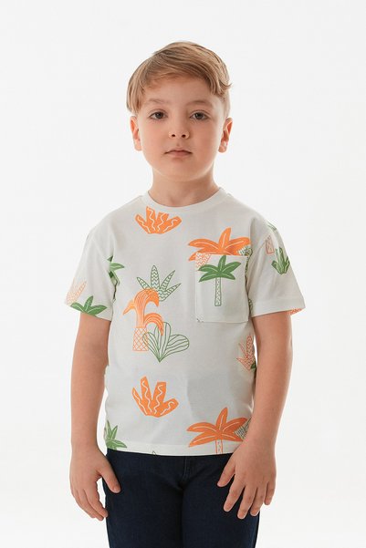 Fulla Moda Boy - Palm Tree Printed Crew Neck T-Shirt