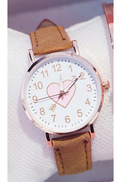 Choice1 Brown New Cute Heart-shaped Dial Children's Female Watch Female Stude...
