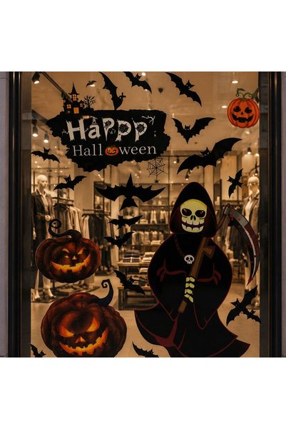 partidolu Cam ve Duvar İçin Halloween Temalı Plastik Elektrostatik Çıkartma S...