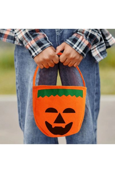 partidolu Halloween Balkabağı Temalı Keçe Hediye Şeker Koyma Çantası 16x19 cm...