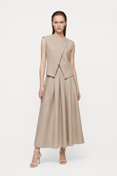 HAKKE Double-Breasted Collar Belted Vest and Skirt Set