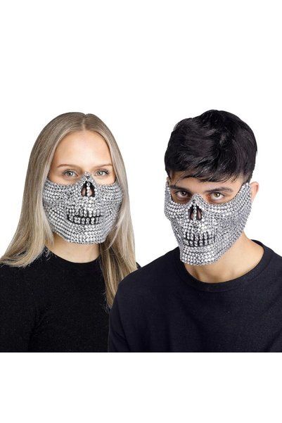 partidolu Elmas Kesim Yapıştırma Taşlı İskelet Kurukafa Halloween Maskesi Güm...