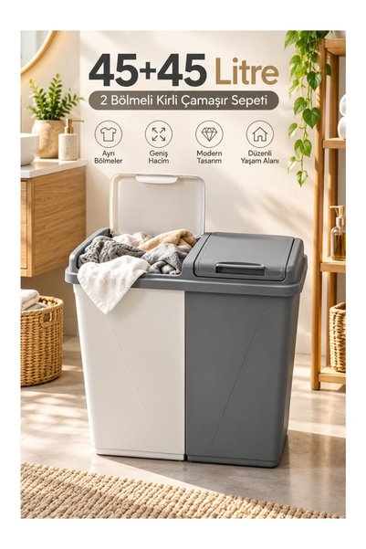 Violet Kirli Çamaşır Sepeti Iki Bölmeli 90 Litre (büyük)
