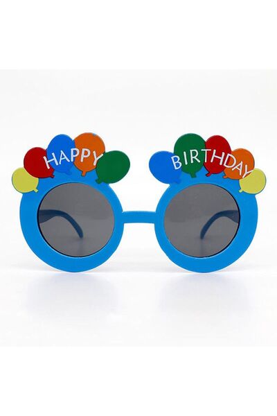 partidolu Balonlu Happy Birthday Yazılı Parti Gözlüğü Mavi Renk 1 Adet 8x15 Cm
