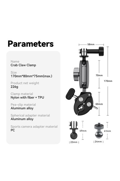 Choice Alloy Version TELESIN Camera Clamp Mount Bike Motorcycle Handlebar Alu...