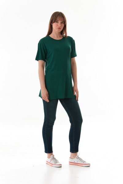 Fulla Moda Basic Crew Neck Lycra Casual T-Shirt με σκισίματα στα πλαϊνά