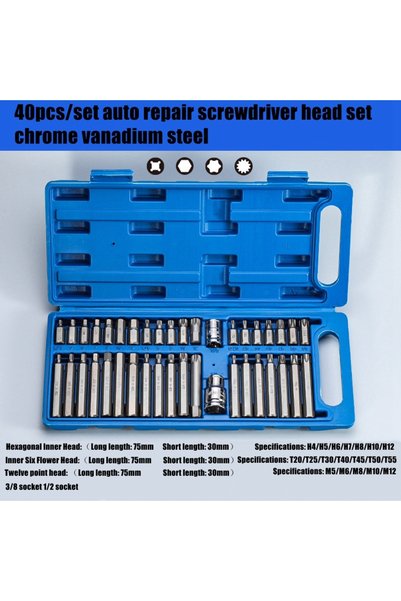 Choice1 CR V Steel 40pcs Torx Star Spline Hex Socket Bit Set Tool Kit Precisi...