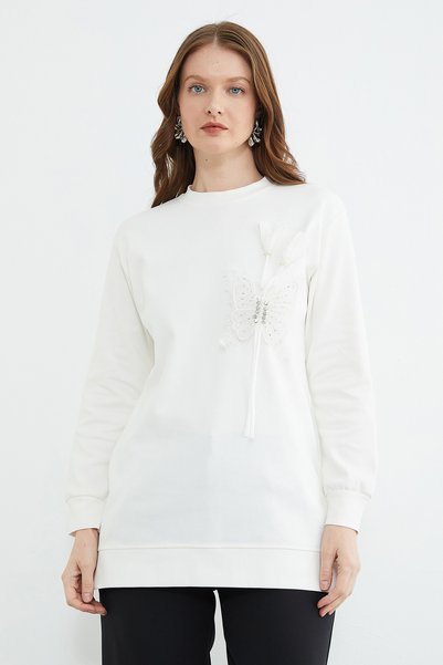 Fulla Moda Tunica Fullamodest cu broderie fluture și pietre, cu decolteu tip ...