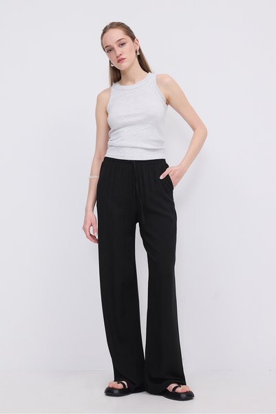 Addax Elastic Waist Tie Front Wide Leg Pants Pn16791-İ13