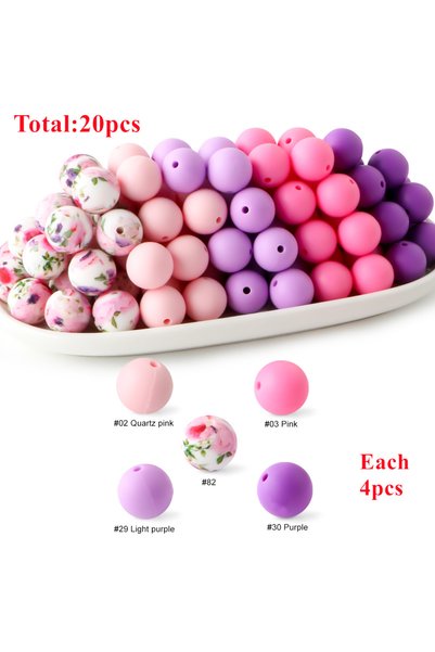 Choice La24-17 20Pcs/Set 15MM Round Silicone Beads Mix Printed Beads Kits For...