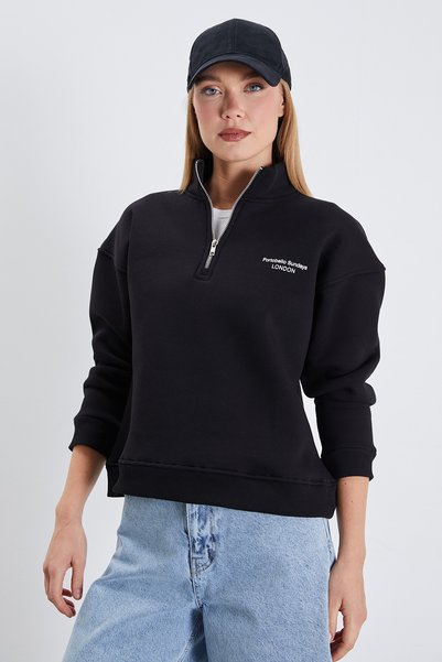 Fulla Moda 3 Thread London Printed Half Zipper Sweatshirt