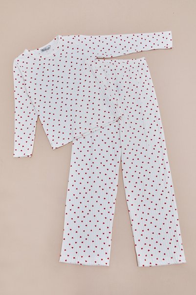 Fulla Moda Fitilli Kalp Desenli Kız Çocuk Pijama Takımı