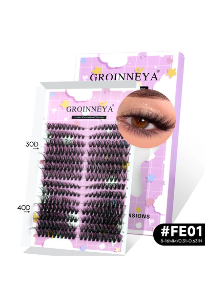 Choice6 مجموعة رموش FE1 GROINNEYA الطبيعية ذات الأطراف المجنحة والممتدة مع لا...