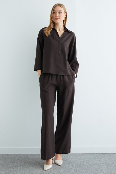 Fulla Moda Buttoned Elastic Waist Capri Sleeve 2-Piece Set