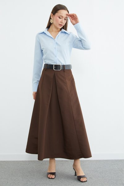 Fulla Moda Gefalteter Maxirock mit Gürtel