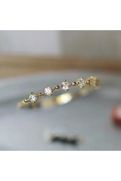 Choice 10 Q828 Huitan Dazzling Small Cubic Zirconia Rings for Women Gold Colo...